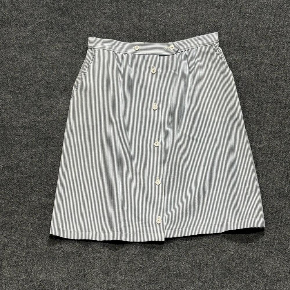 Vintage Russ Skirt Womens Medium Blue Striped High Waist Button Front A Line